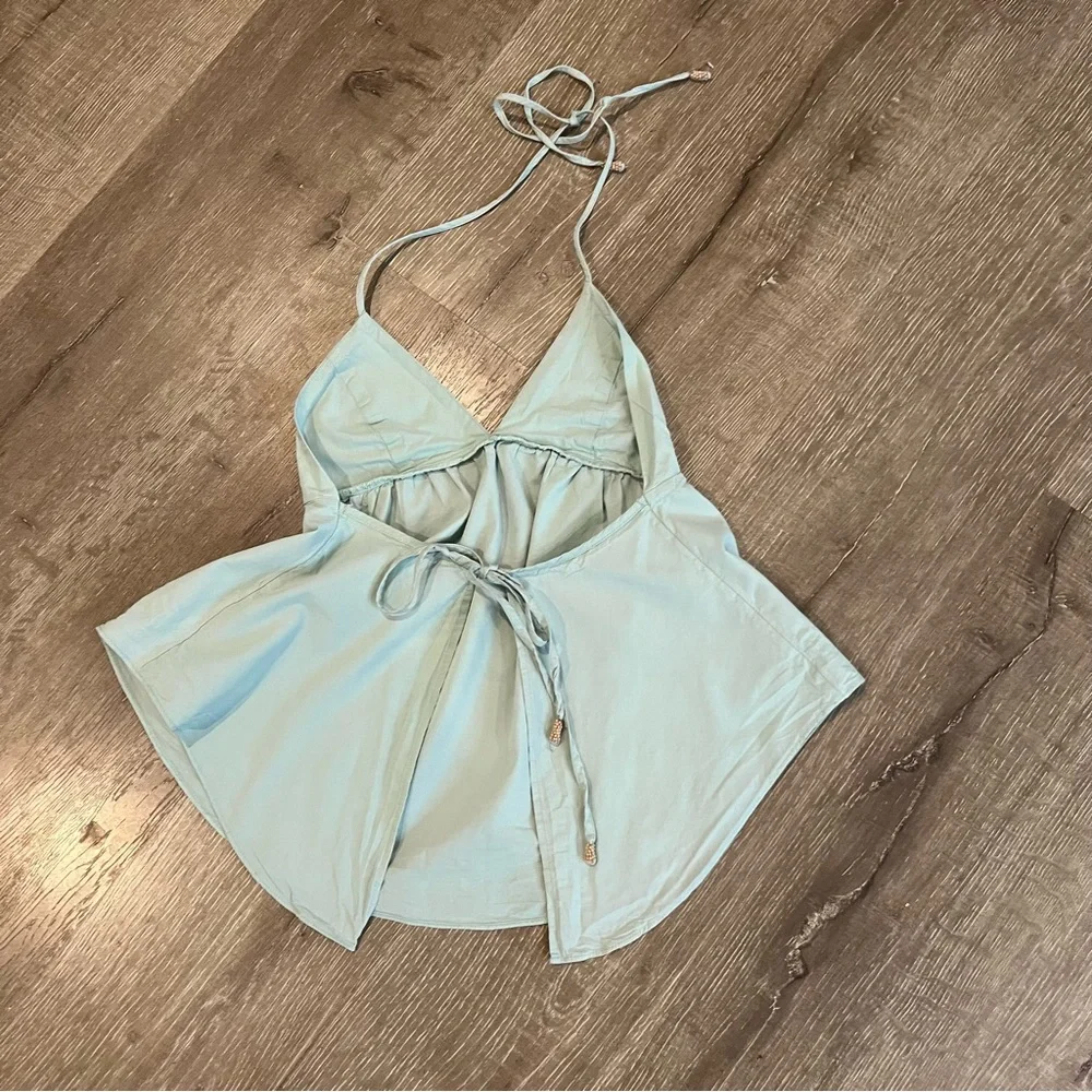 Free People Light Aqua Halter Tank Top